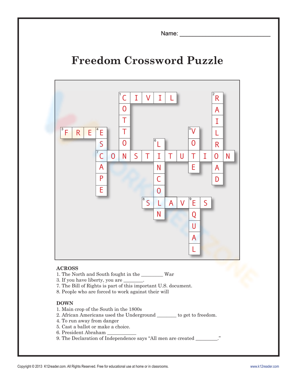 Grade 8 Crossword Worksheets