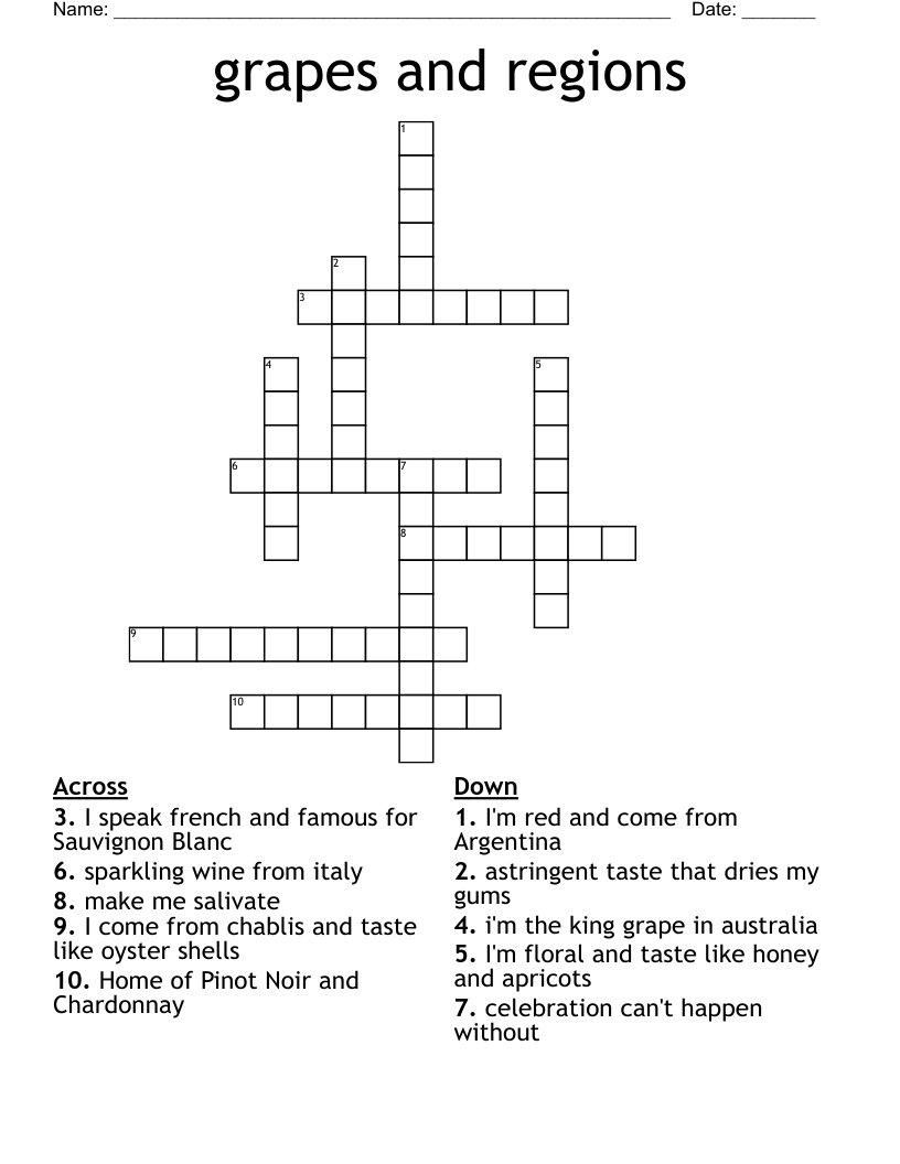 Grapes And Regions Crossword WordMint