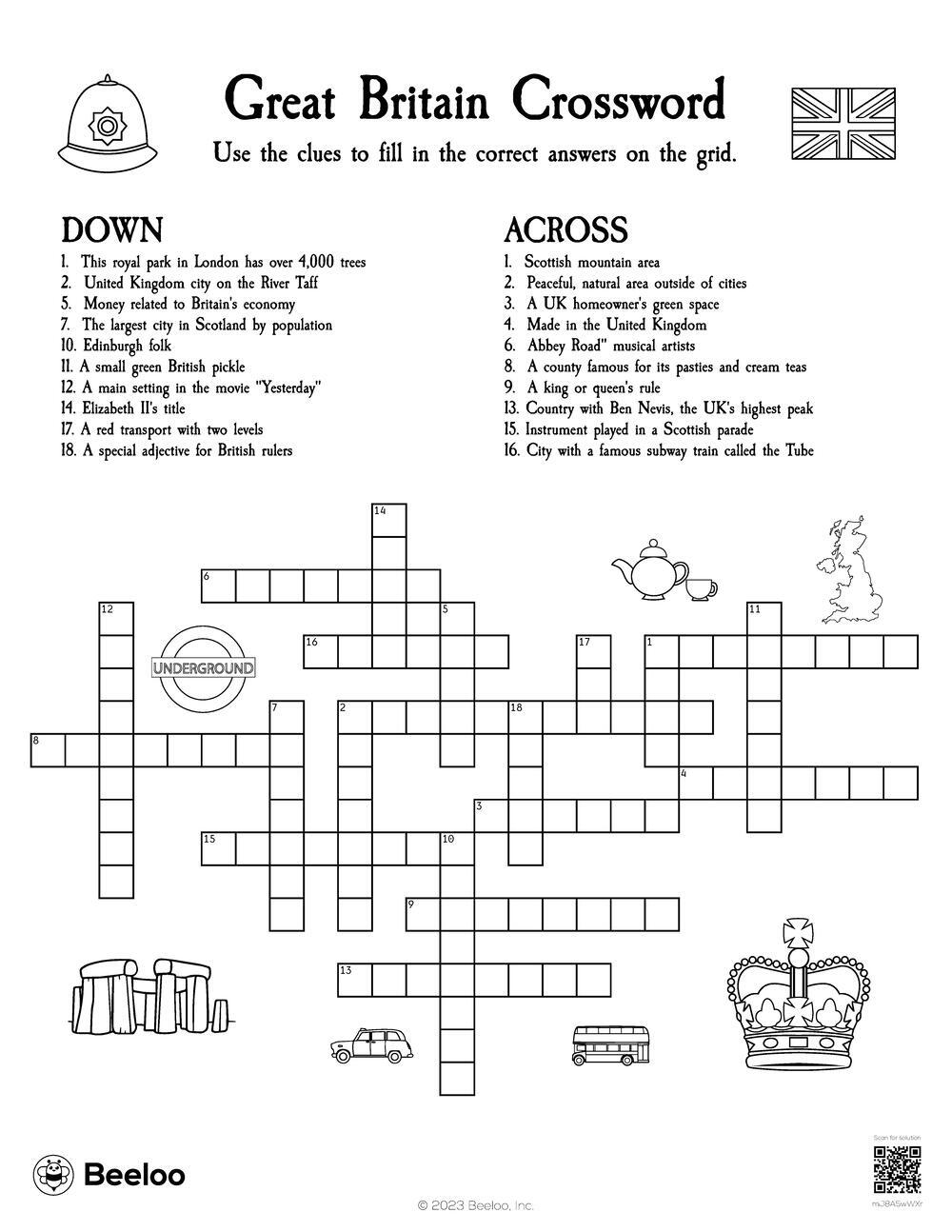 Great Britain Crossword Beeloo Printable Crafts And Activities For Kids