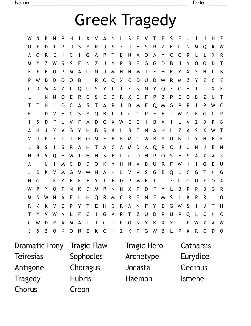 Greek Tragedy Word Search WordMint