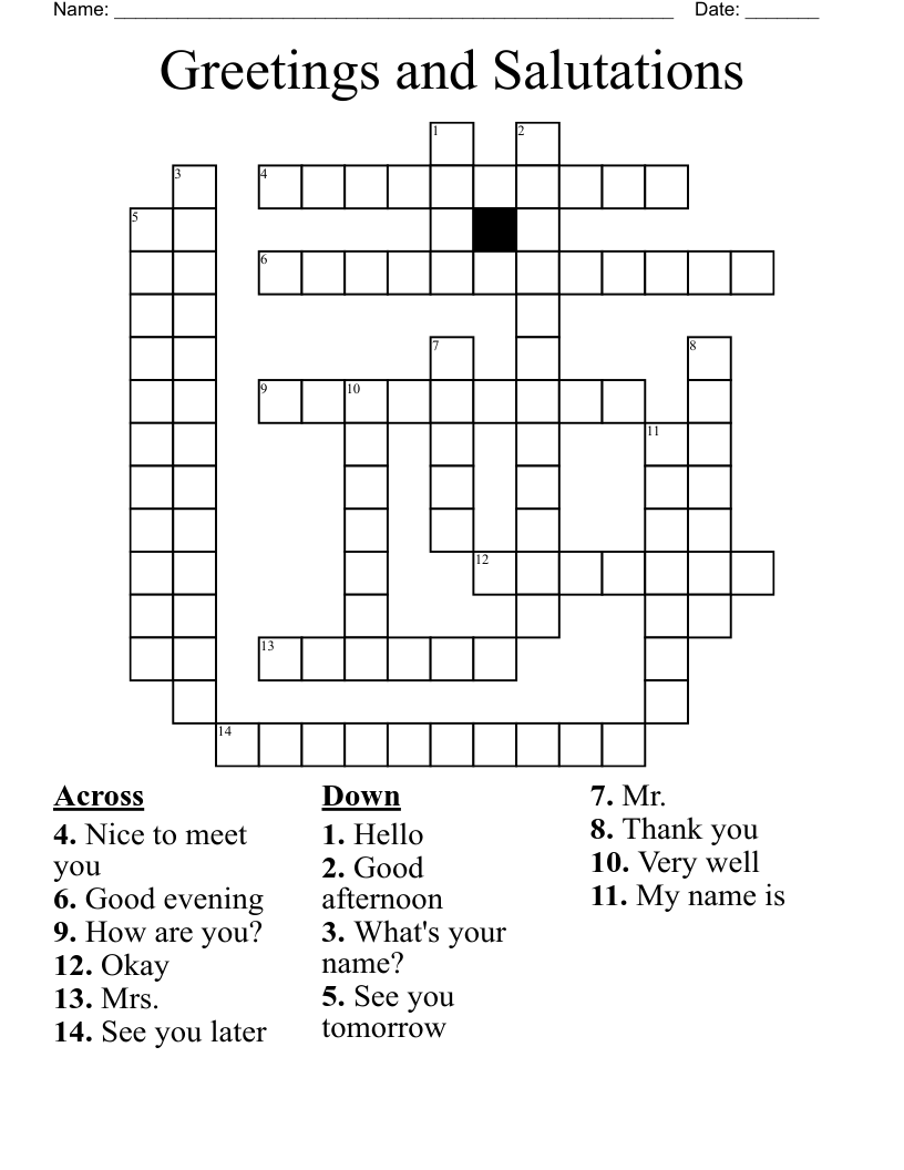 Greetings And Salutations Crossword WordMint