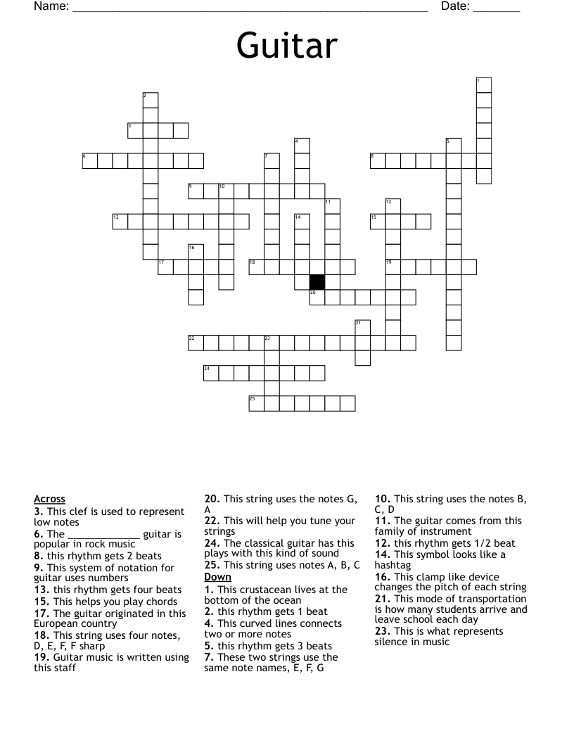 Guitar Crossword WordMint