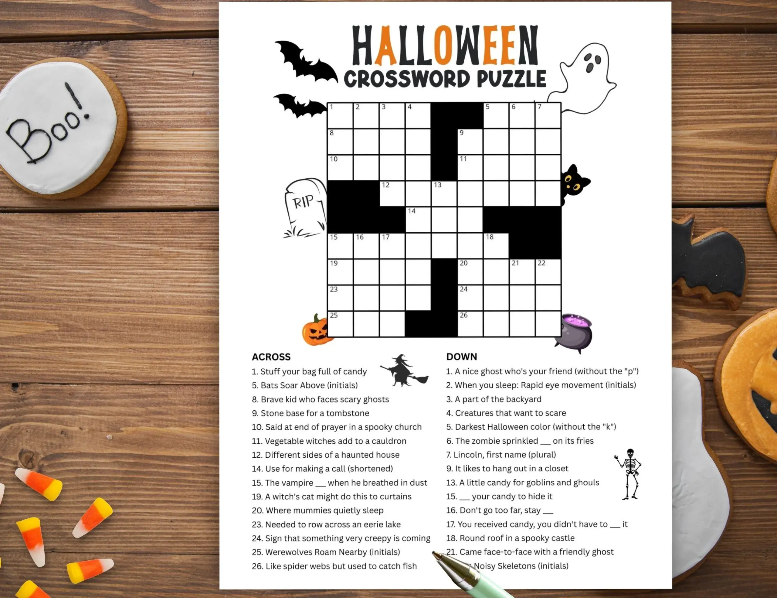 Halloween Crossword Puzzle Kids Birthday Party Activity Tweens Teens Slumber Party Game NYT Style Printable PDF Etsy
