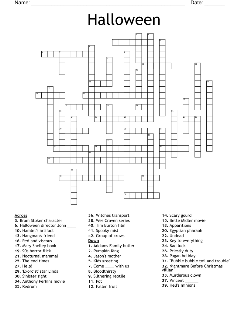 Halloween Films Word Search WordMint