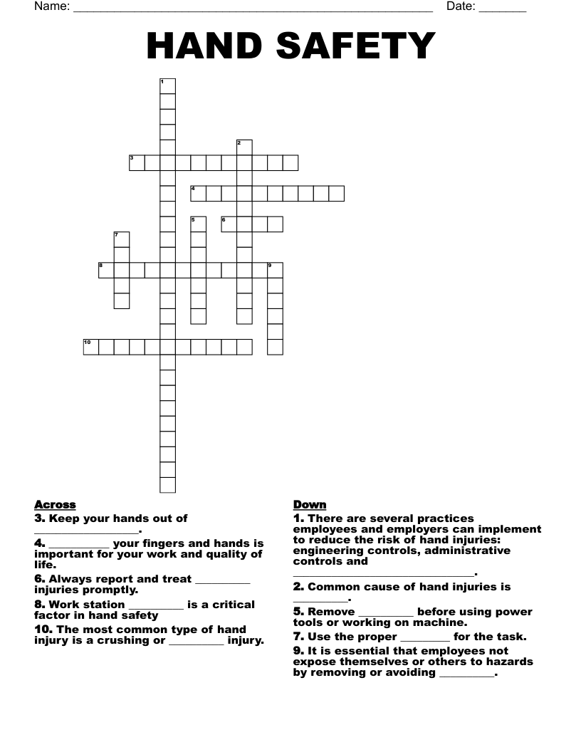 HAND SAFETY Crossword WordMint HAND SAFETY Crossword WordMint