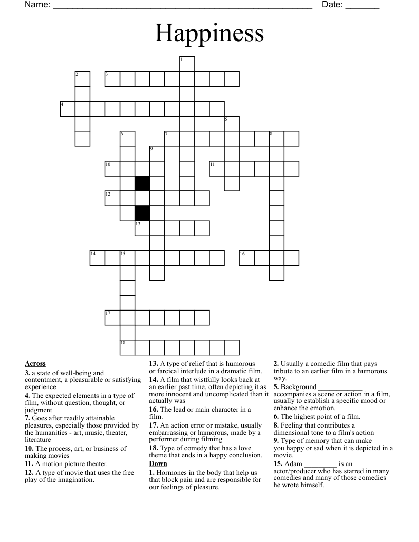 Happiness Crossword WordMint