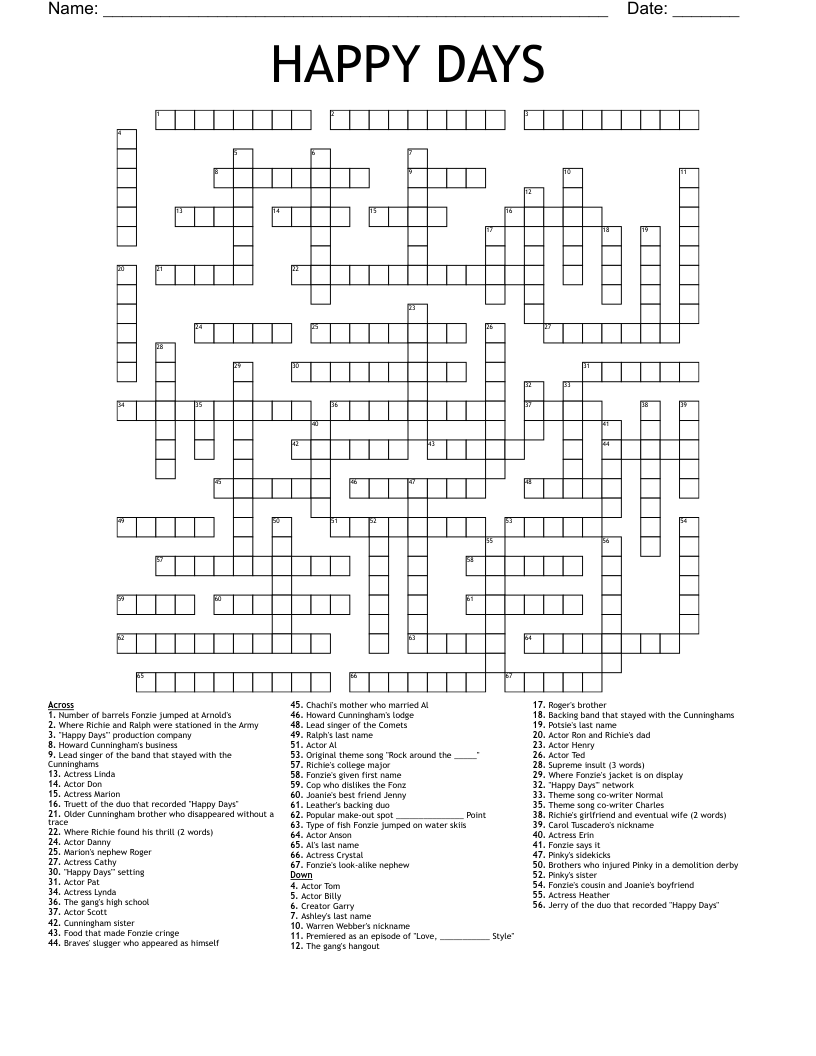 HAPPY DAYS Crossword WordMint