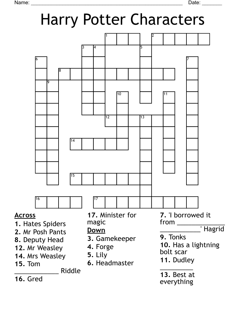 Harry Potter Characters Crossword WordMint