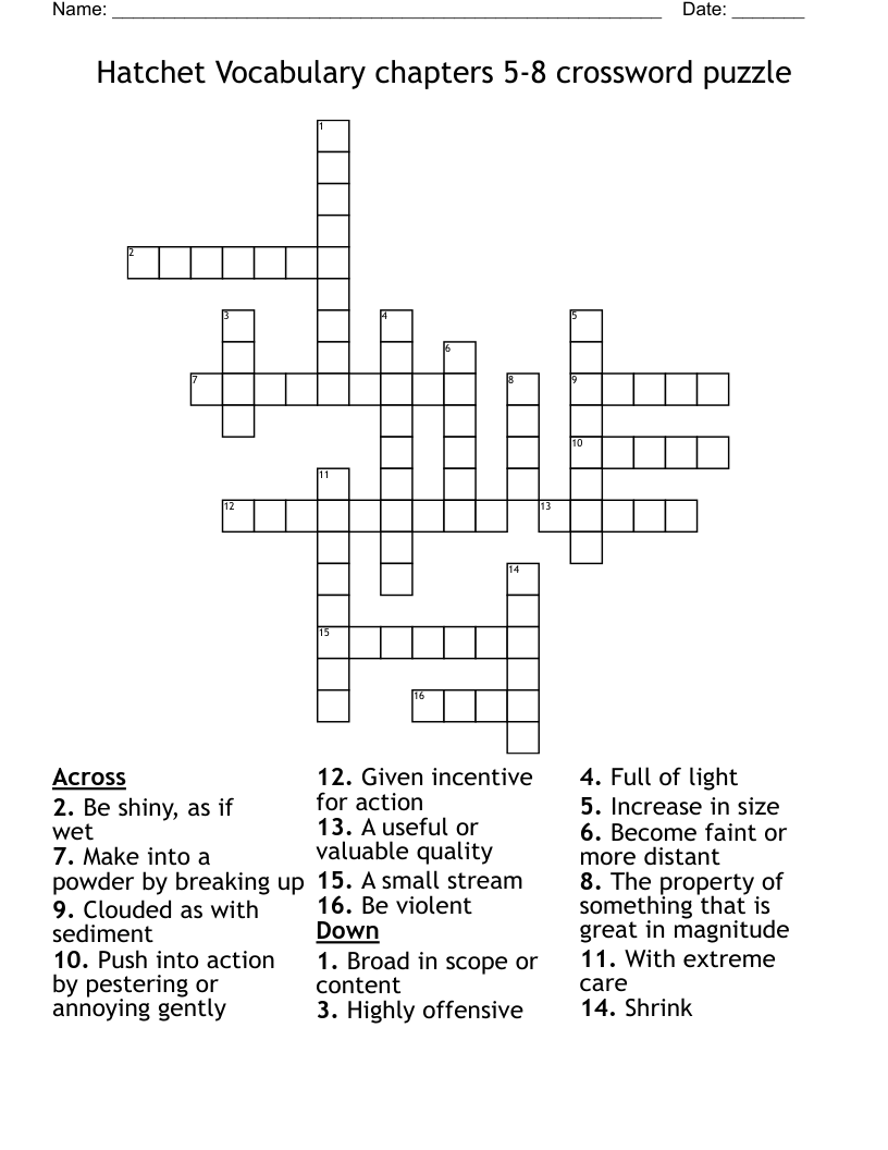 Hatchet Vocabulary Chapters 5 8 Crossword Puzzle WordMint