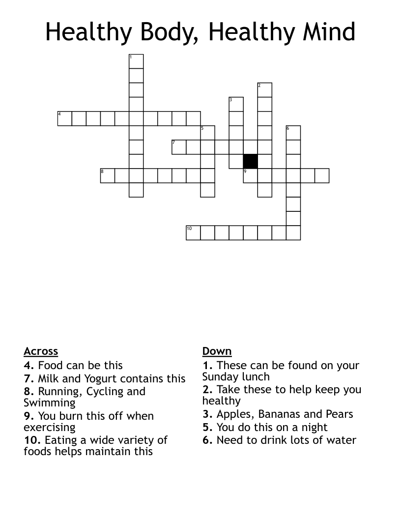 Healthy Body Healthy Mind Crossword WordMint