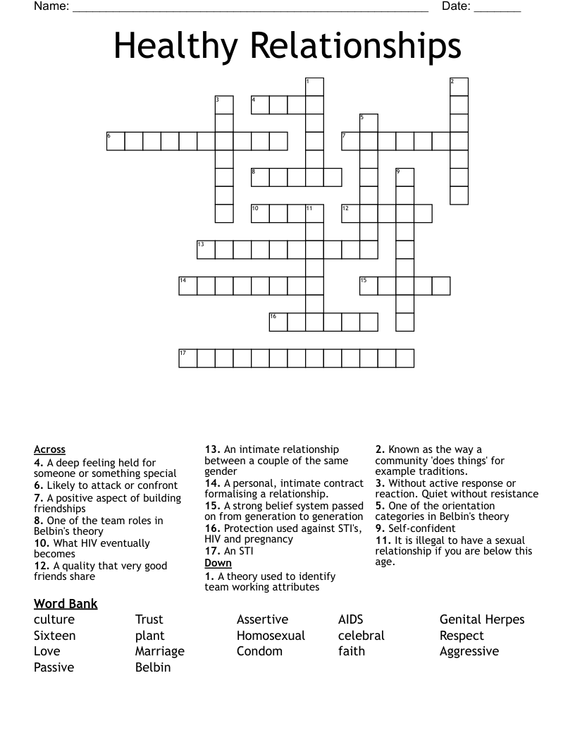 Healthy Relationships Crossword WordMint Healthy Relationships Crossword WordMint