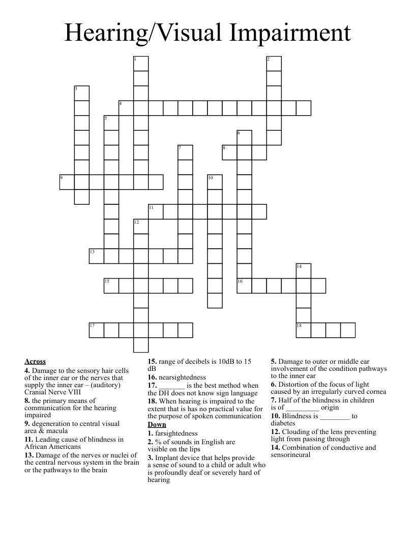 Hearing Visual Impairment Crossword WordMint