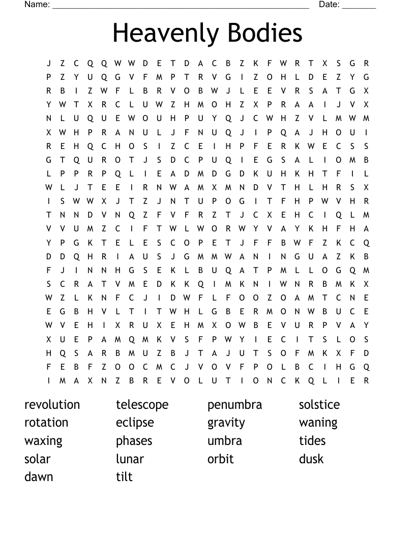 Heavenly Bodies Word Search WordMint