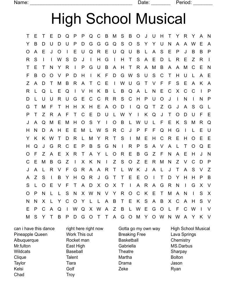 High School Musical Crossword WordMint
