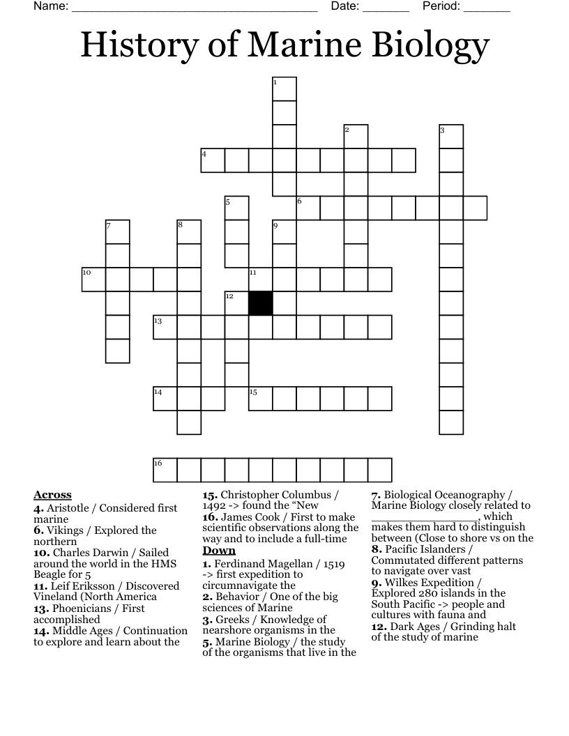 History Of Marine Biology Crossword WordMint History Of Marine Biology Crossword WordMint