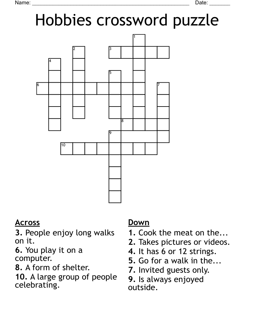 Hobbies Crossword Puzzle WordMint