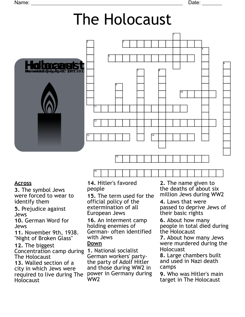 Holocaust Crossword Puzzle WordMint