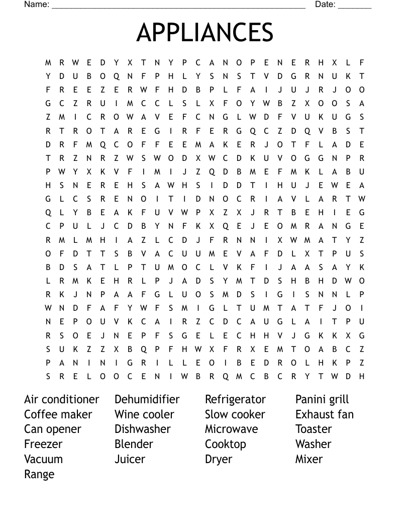 Home Appliances Word Search WordMint