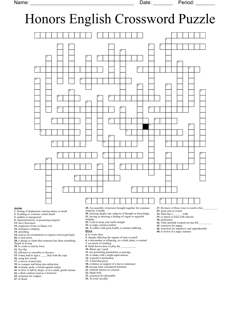 Honors English Crossword Puzzle WordMint