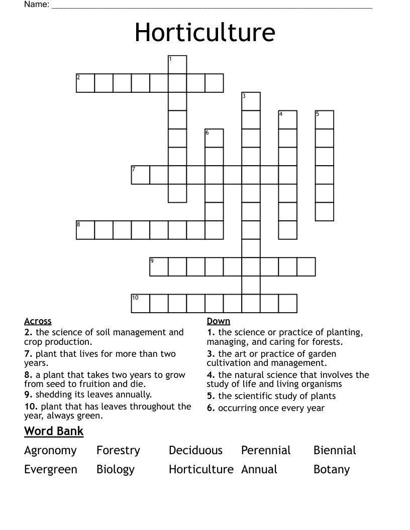Horticulture Crossword WordMint