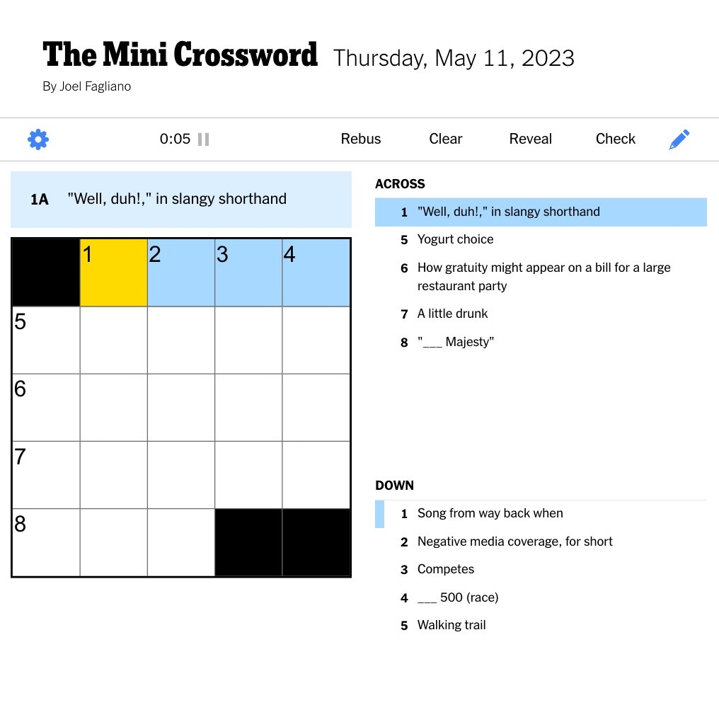 How Quickly Can You Solve Today s Mini Crossword Https t co AA8ZiRmXs0