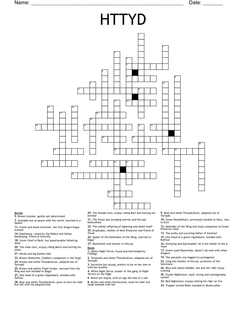 HTTYD Crossword WordMint