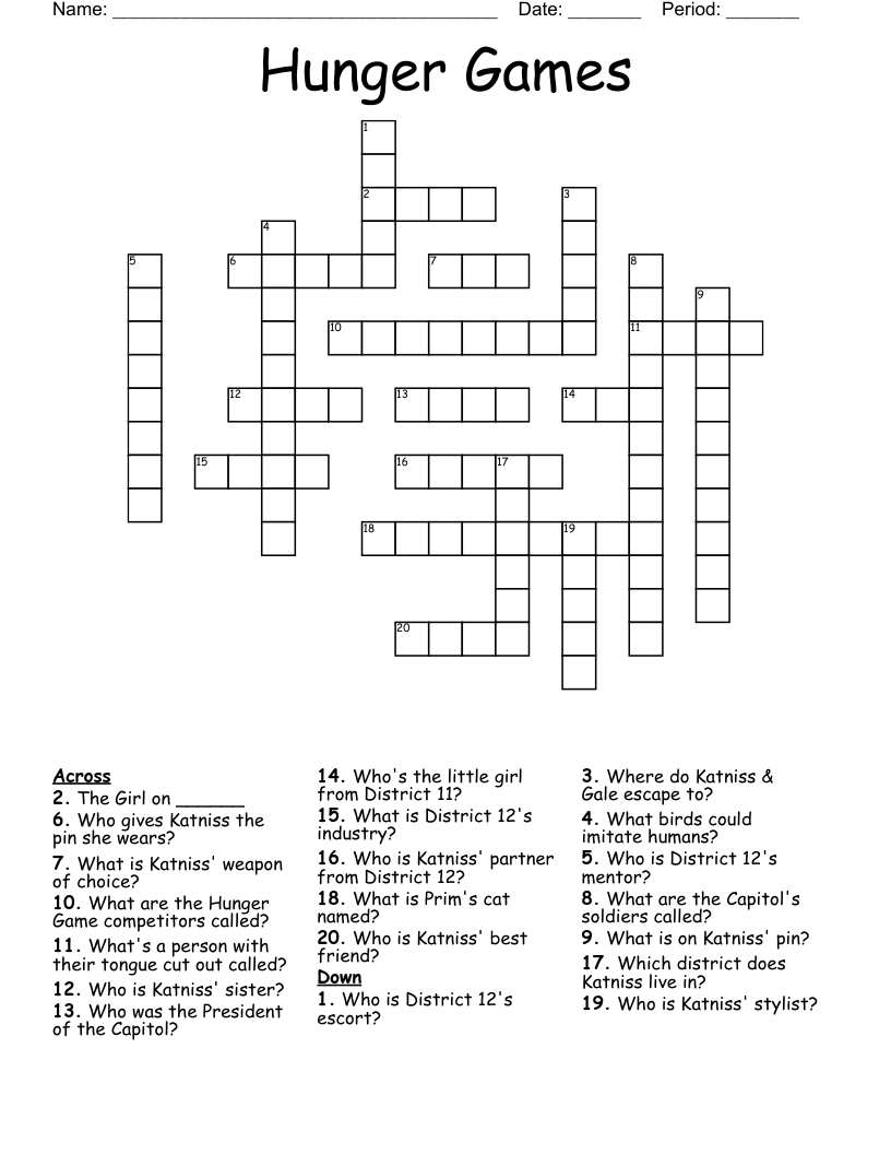Hunger Games Crossword WordMint