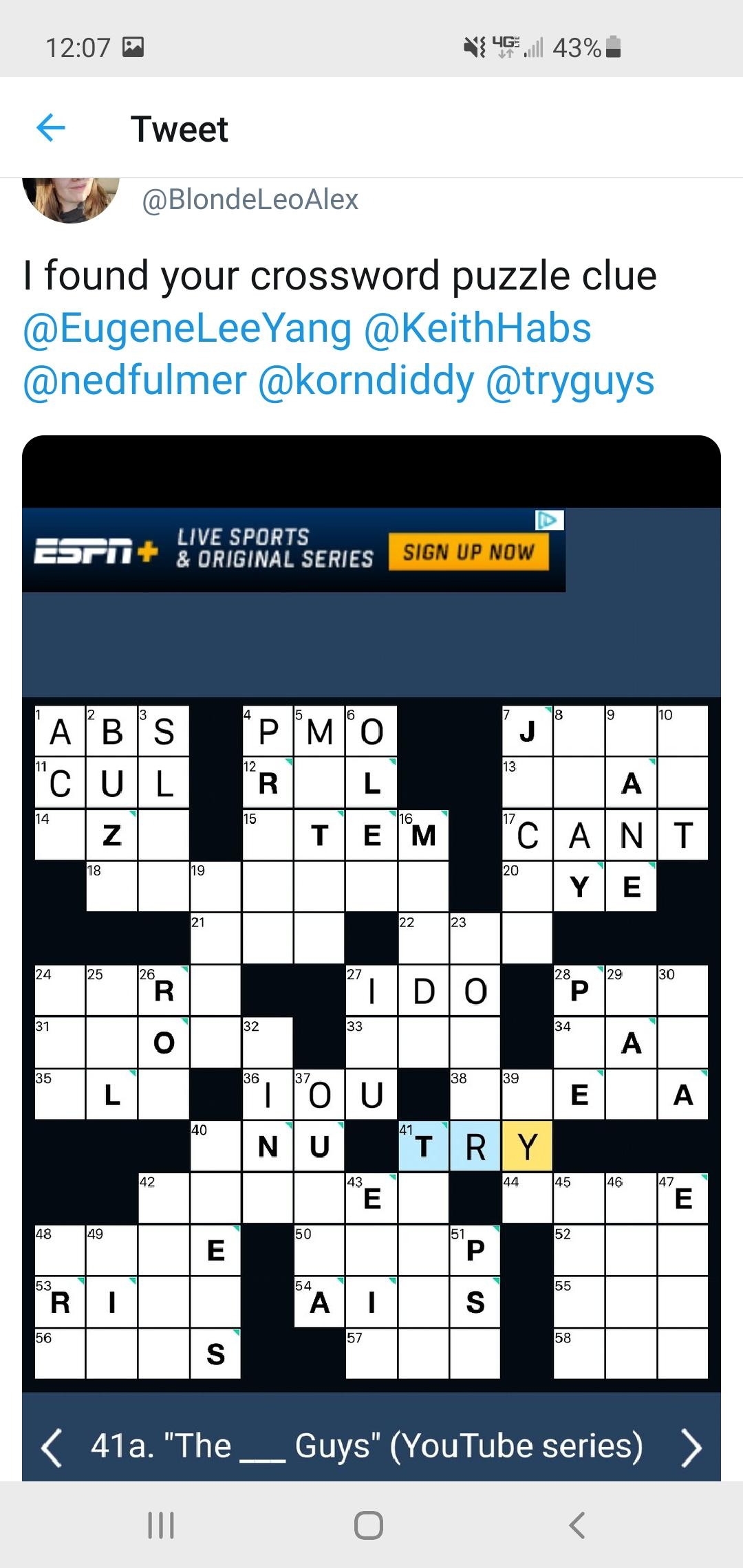 I Found Their Crossword Today And Immediately Tweeted Them R TheTryGuys