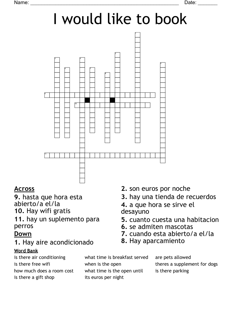 I Would Like To Book Crossword WordMint I Would Like To Book Crossword WordMint