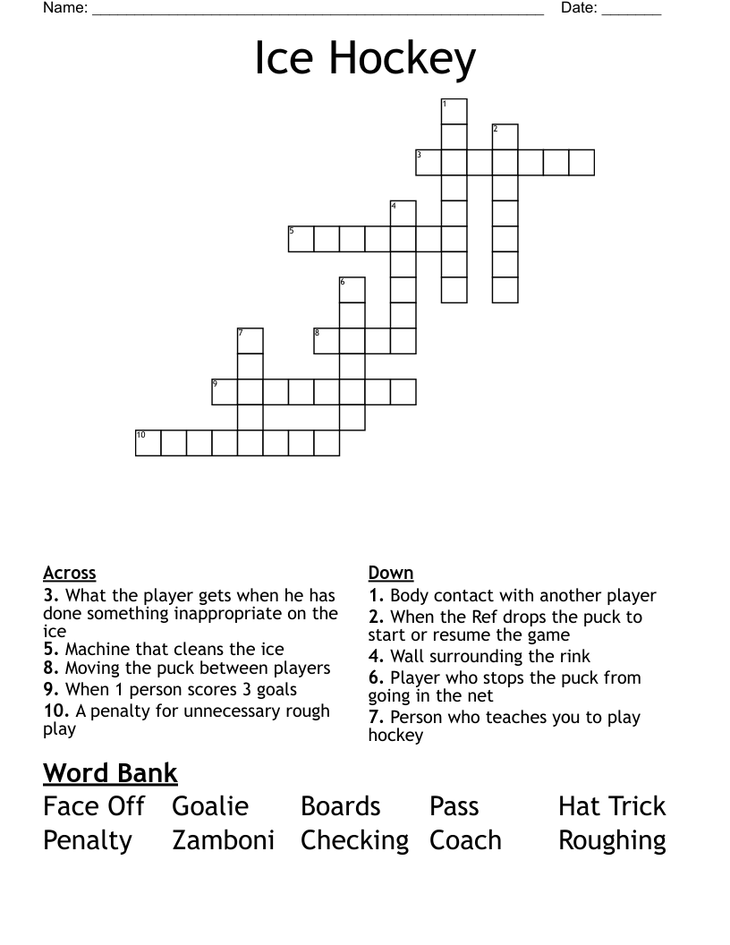 Ice Hockey Crossword WordMint Ice Hockey Crossword WordMint