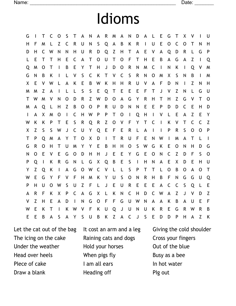 Idioms Word Search WordMint