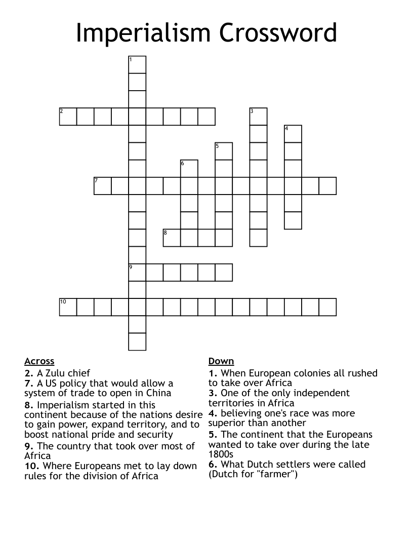 Imperialism Crossword WordMint