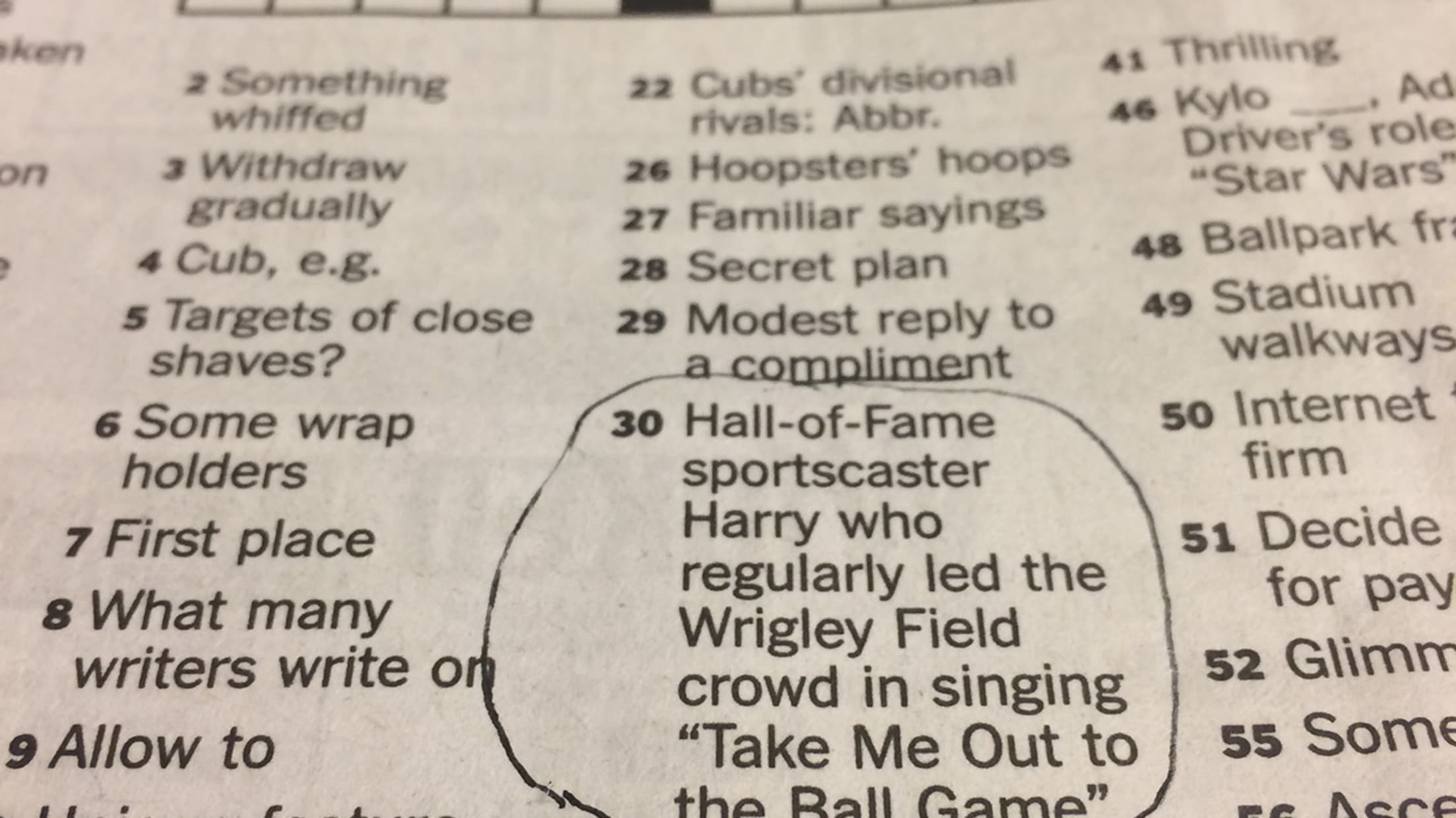 In A Rare Tribute Tuesday s New York Times Crossword Puzzle Was All About The Cubs MLB