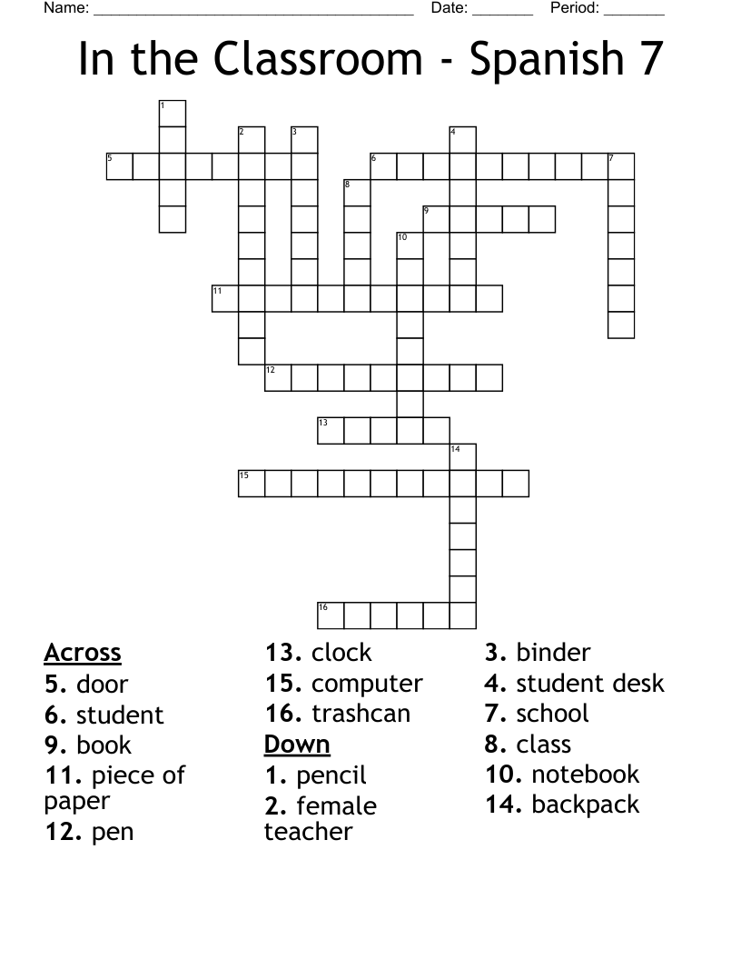 In The Classroom Spanish 7 Crossword WordMint
