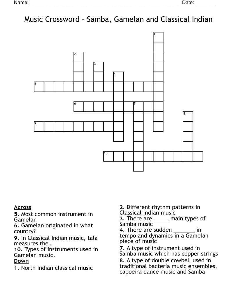 Indian Classical Music Word Search WordMint