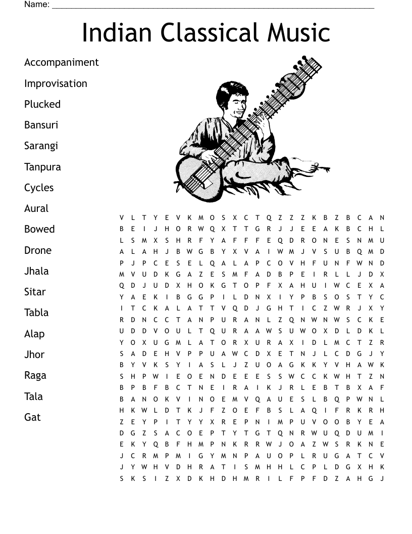 Indian Music Word Search WordMint