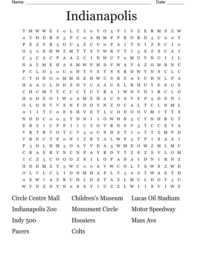 Indianapolis Word Search WordMint