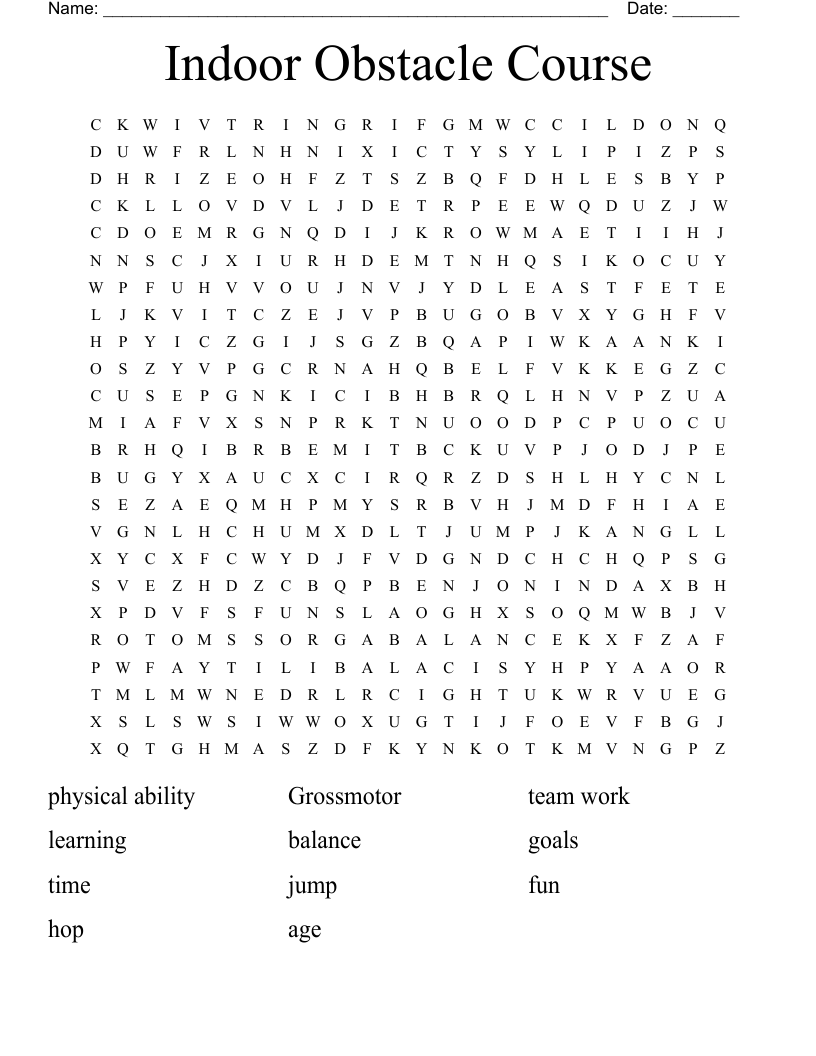 Indoor Obstacle Course Word Search WordMint