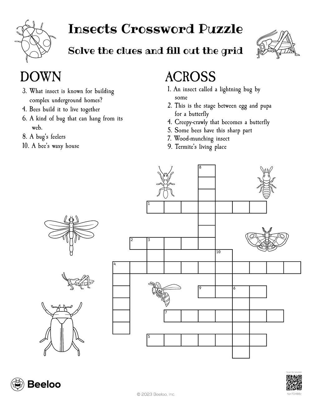 Insects Crossword Puzzle Beeloo Printable Crafts And Activities For Kids
