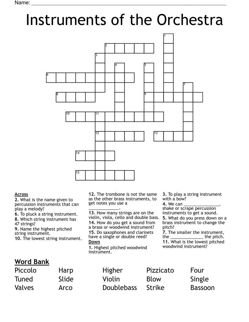 Instruments Of The Orchestra Crossword WordMint
