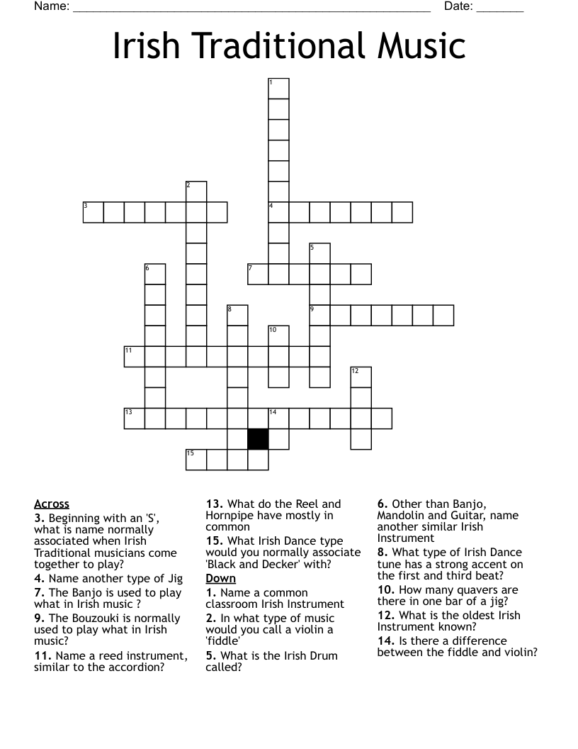 Irish Traditional Music Crossword WordMint