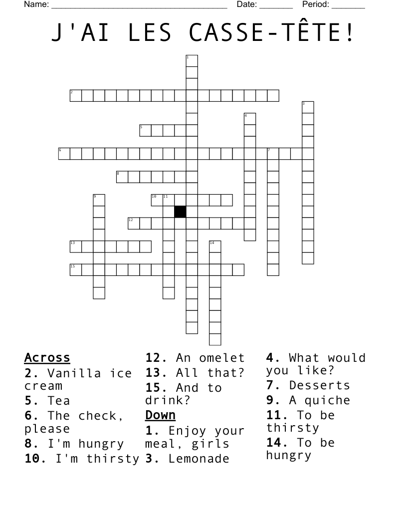 J AI LES CASSE T TE Crossword WordMint
