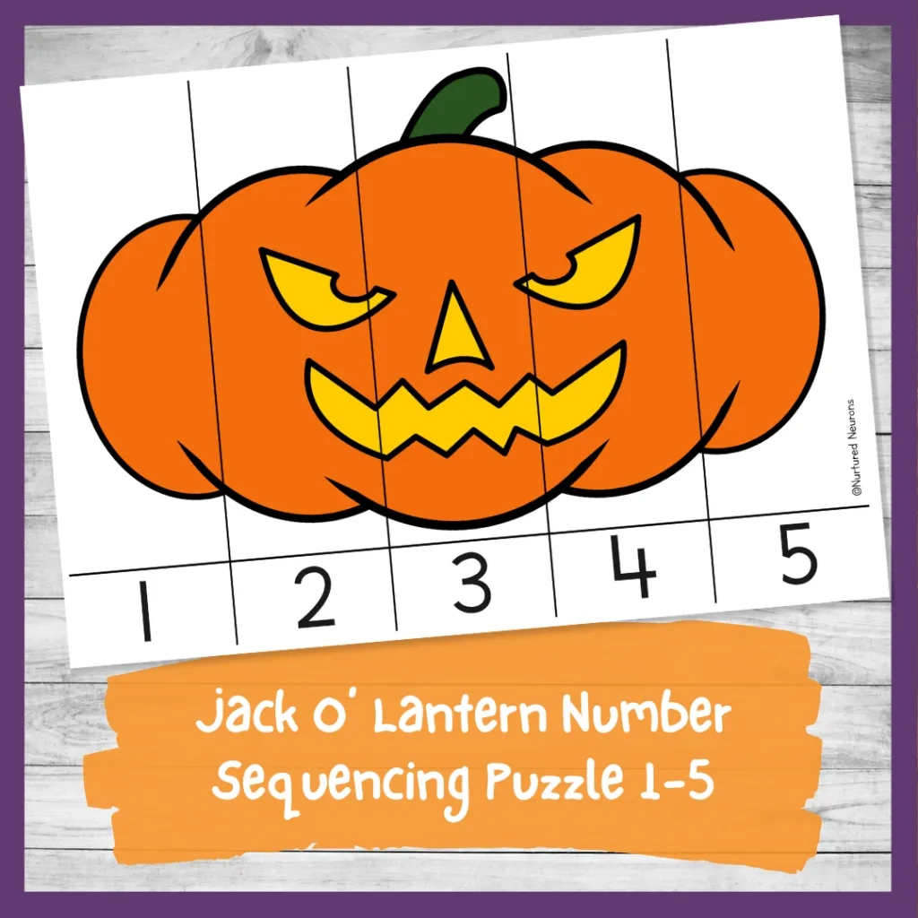 Jack O Lantern Number Sequencing Puzzle 1 5 Printable Halloween PDF Nurtured Neurons