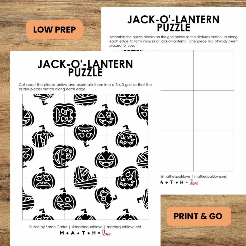 Jack o lantern Square Halloween Logic Puzzle Math Love