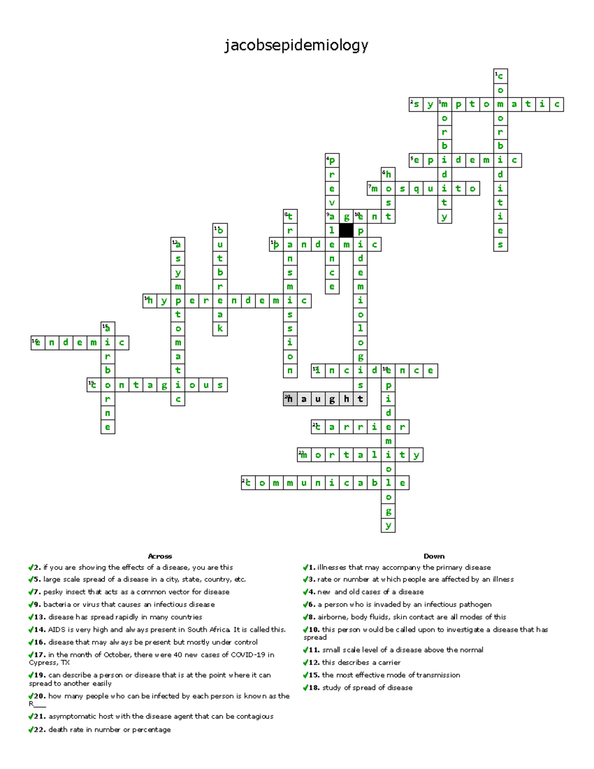 Jacobsepidemiology C023 Crossword On Disease Spread Concepts Studocu