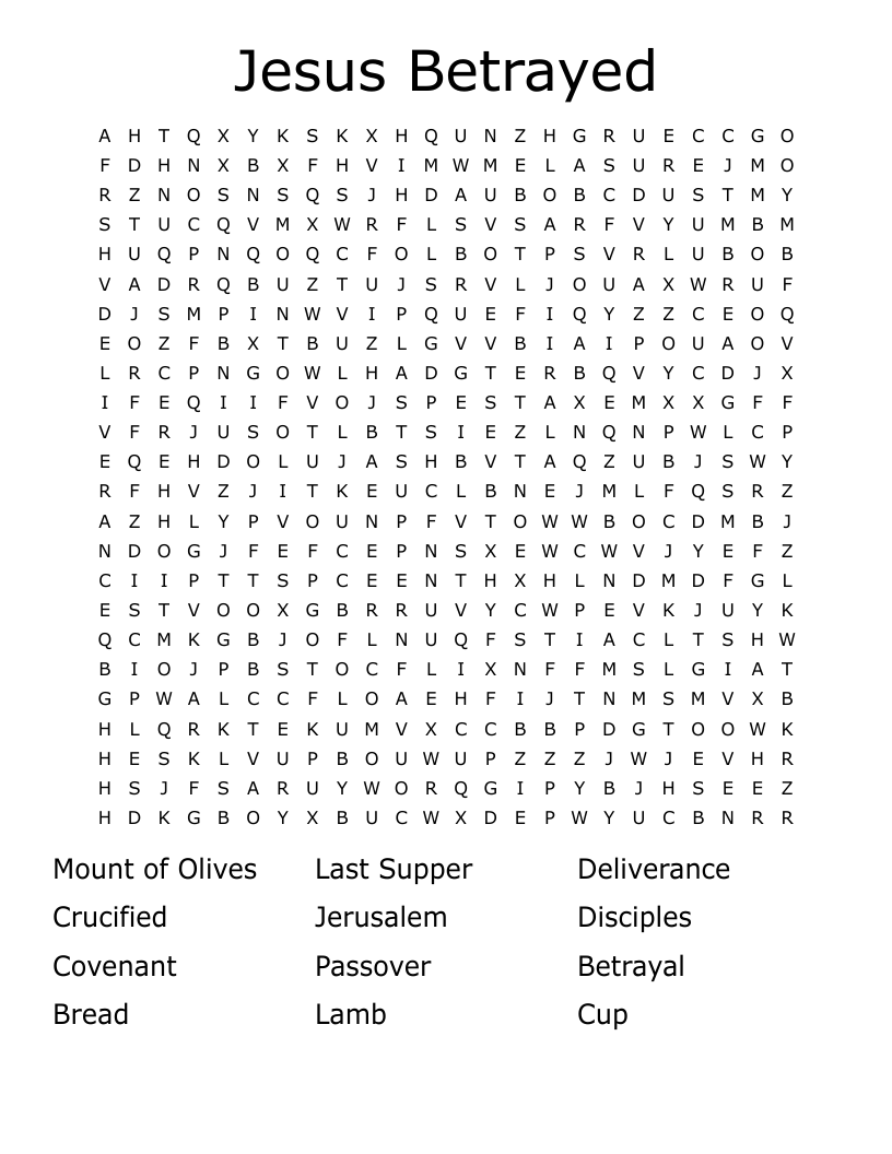 Jesus Betrayed Word Search WordMint