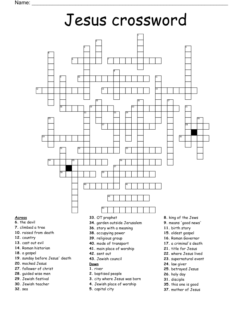 Jesus Crossword WordMint