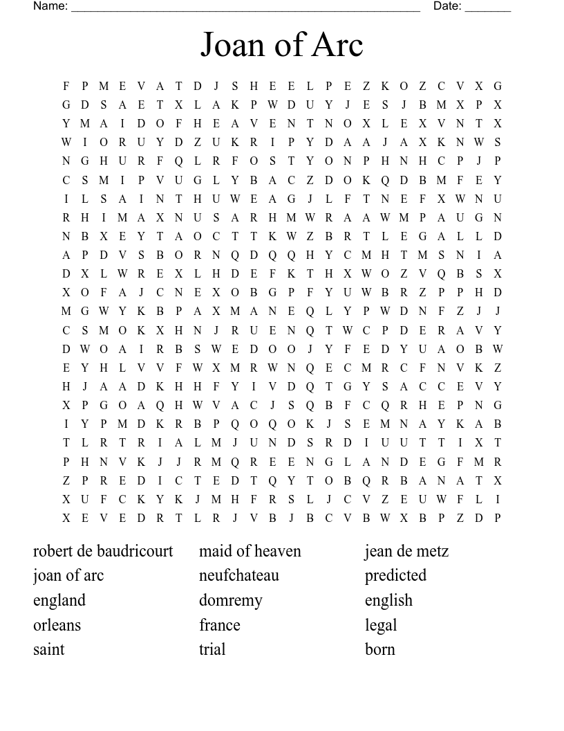 Joan Of Arc Word Search WordMint
