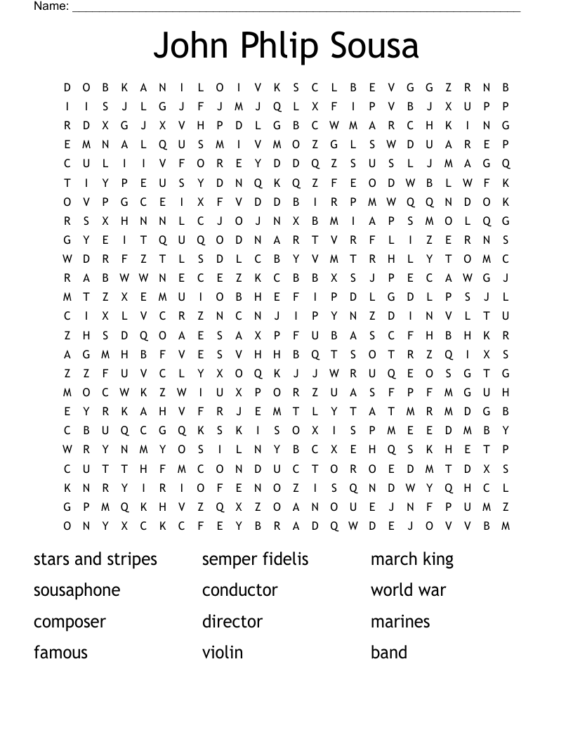 John Phlip Sousa Word Search WordMint
