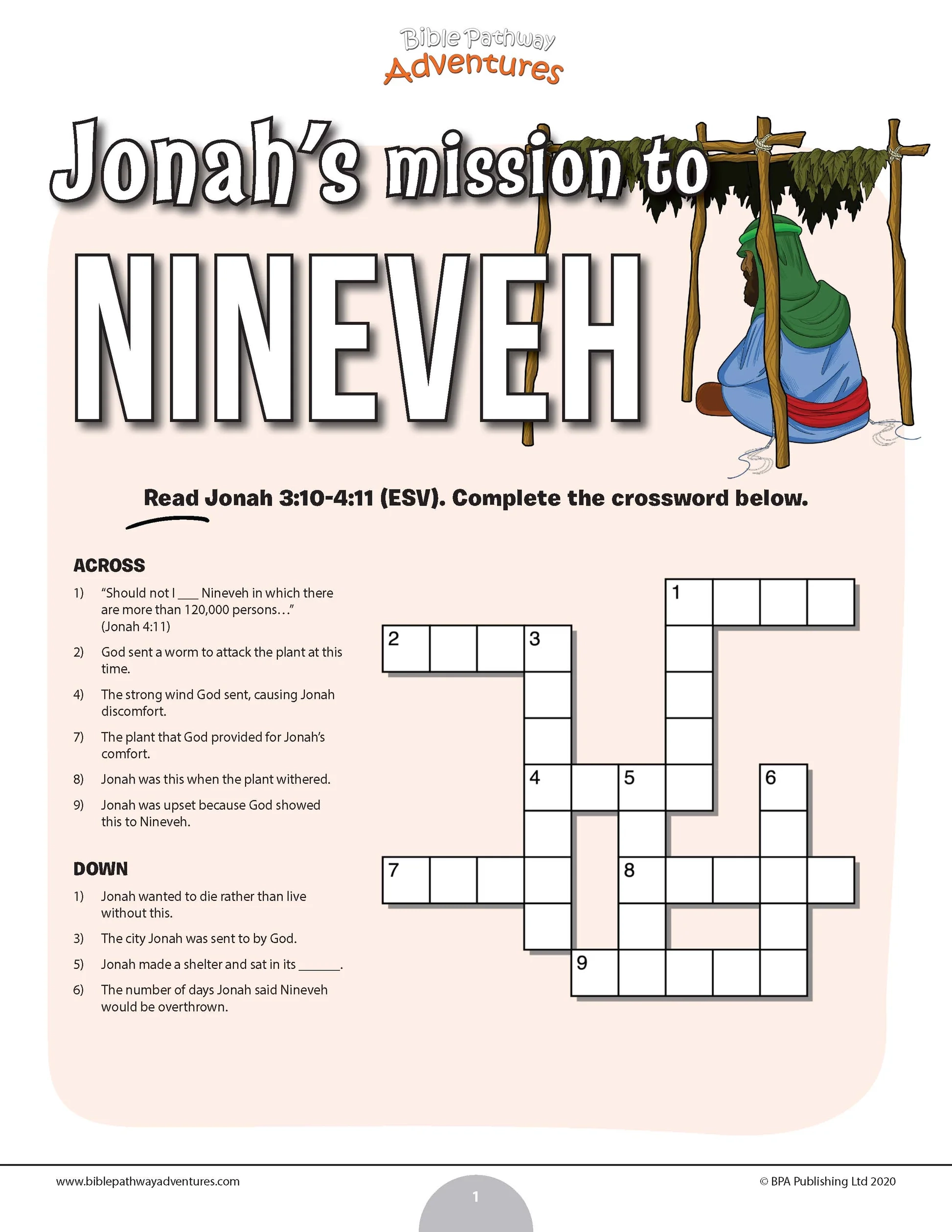 Jonah s Mission To Nineveh Crossword Puzzle PDF Bible Pathway Adventures